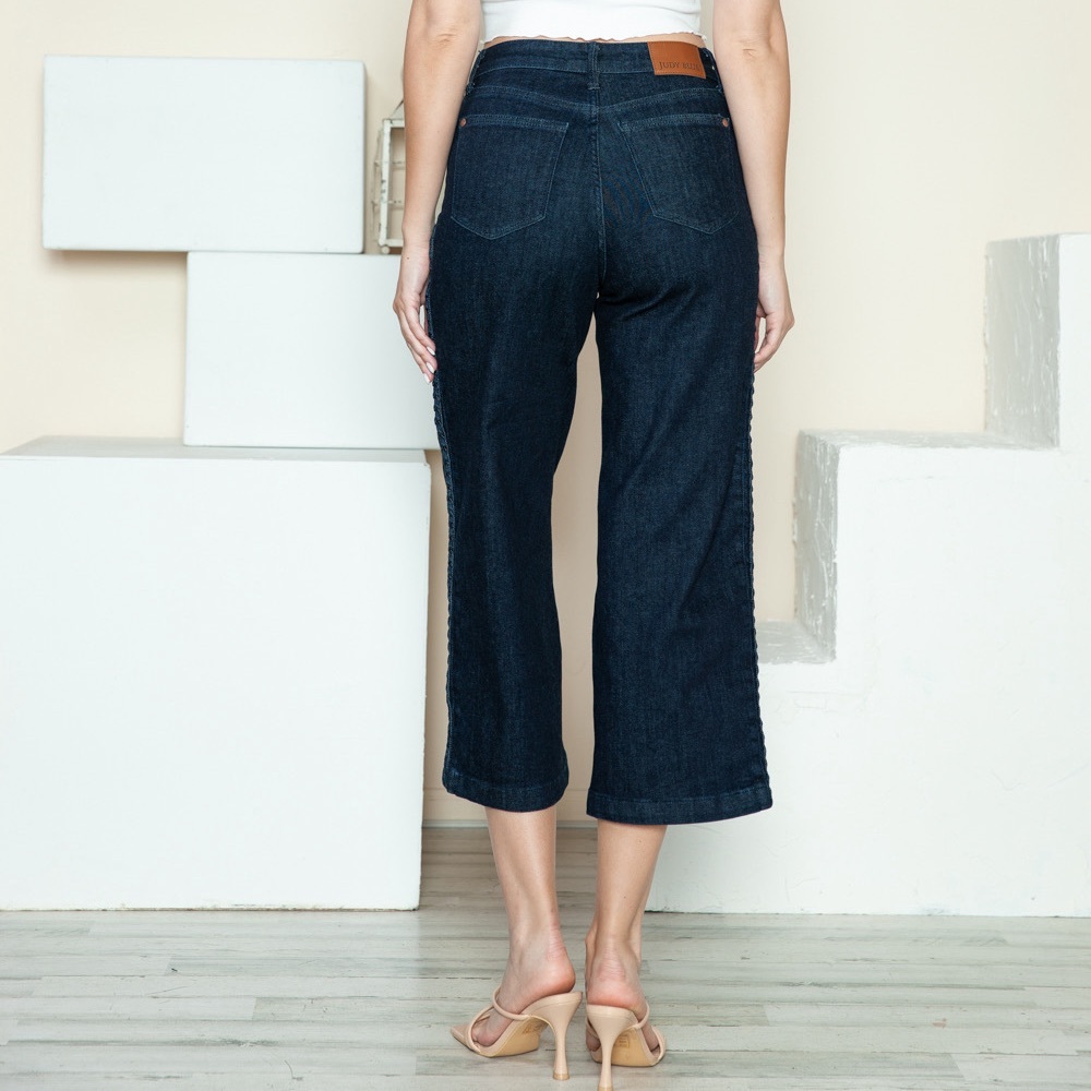 NWT Judy Blue PLUS + REG Size Dark Wash Braided Side Seam Cropped Wide Leg Jeans - Picture 9 of 10